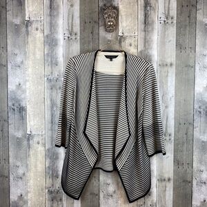 Ming Wang Striped Draped Open Front Cardigan Jacket in Black & White Size Small.